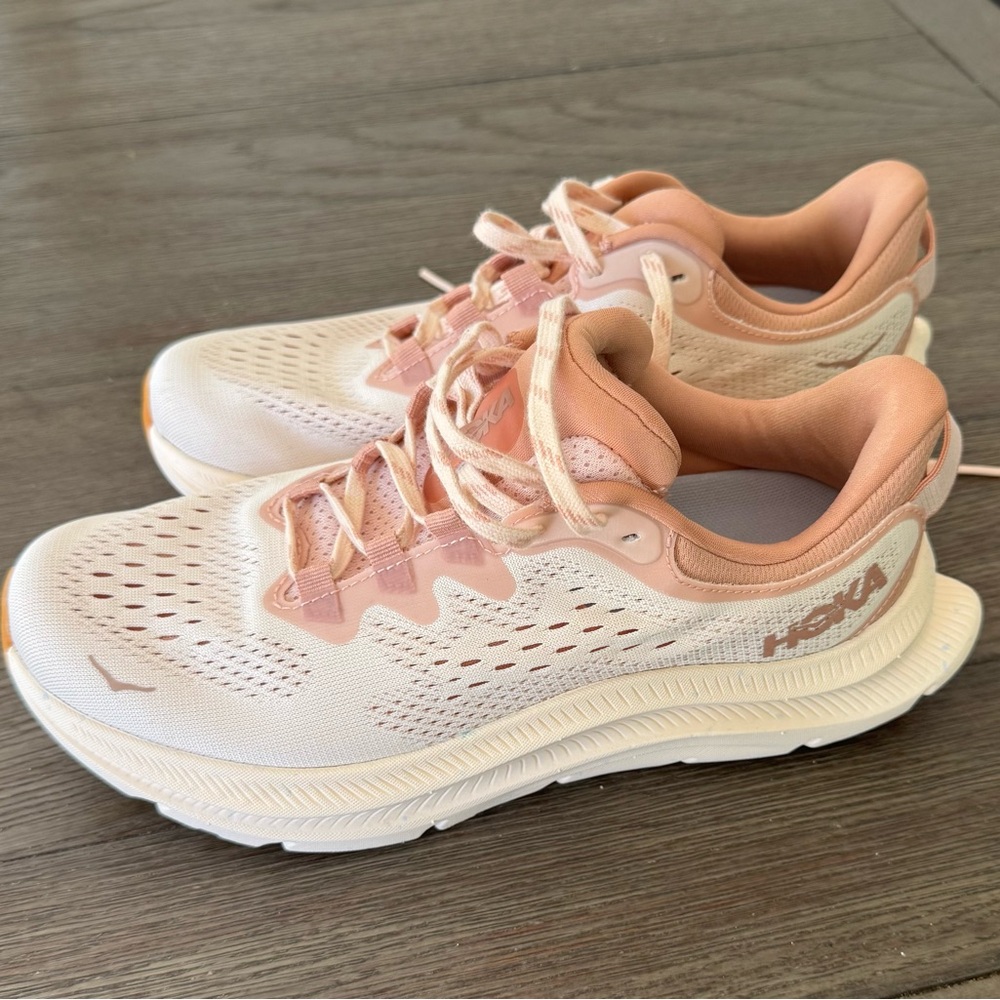 Hoka One One Women's Cream and Pink Athletic Shoes